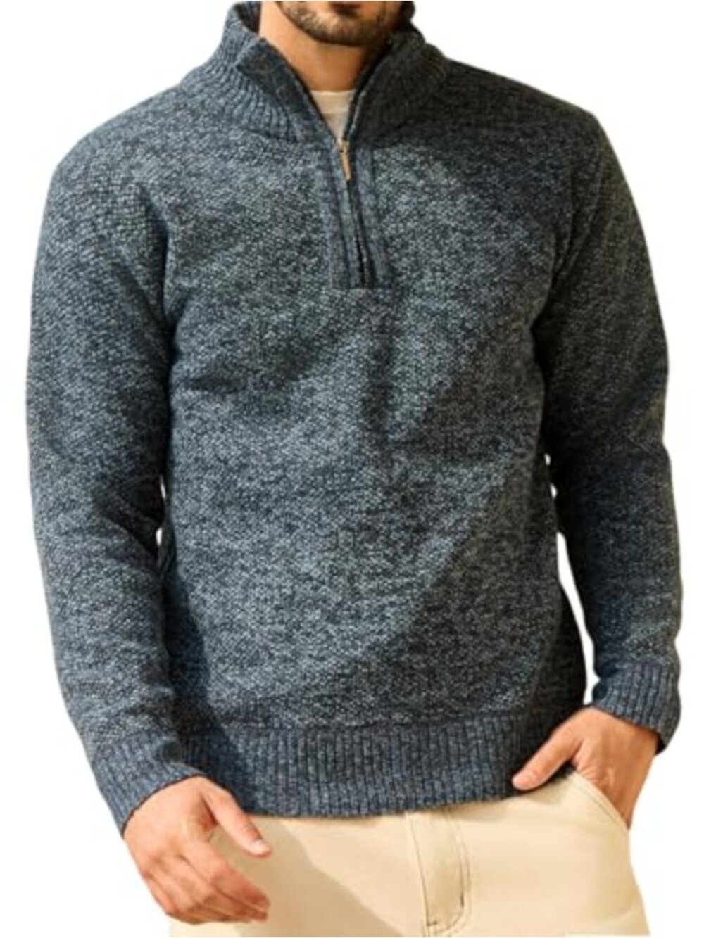 Mens Quarter Zip Pullover Sweater Fleece Lined Turtleneck Knit Long Sleeve Warm